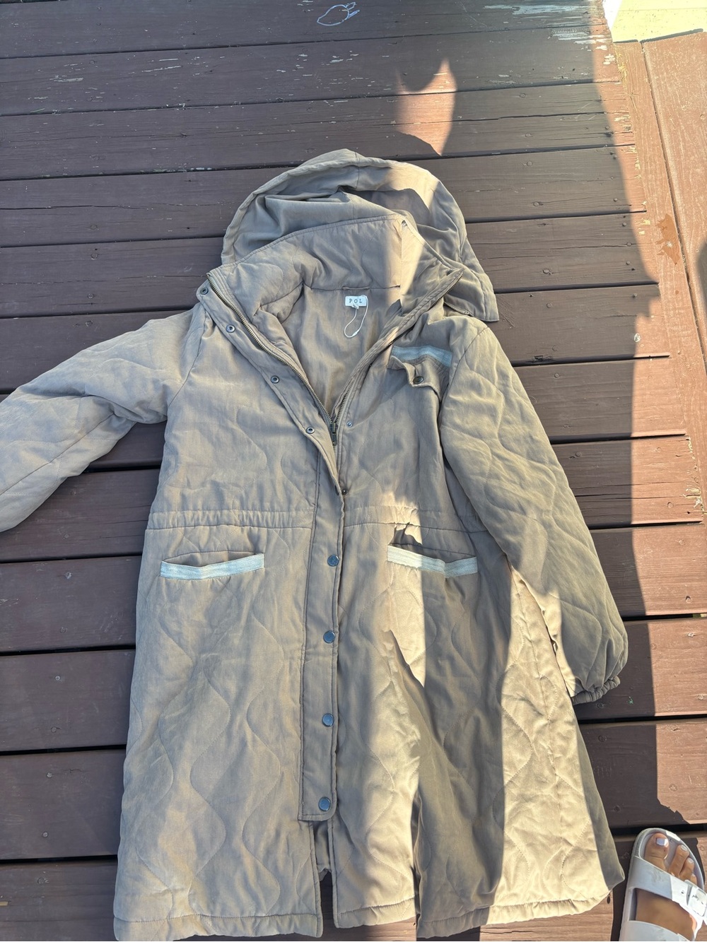 Women's POL Hooded Quilted Coat in Olive Brown